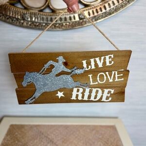 Wood with Silver Horse Cutout Wall or Stand Decor.